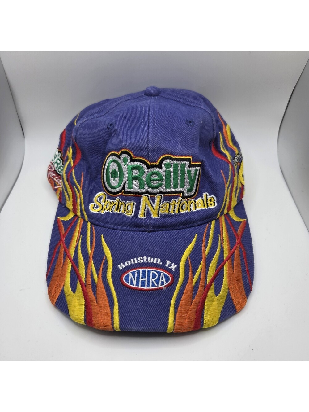 Vintage 2005 O'Reilly Spring Nationals Houston TX Baseball Hat Cap Y2K Flames